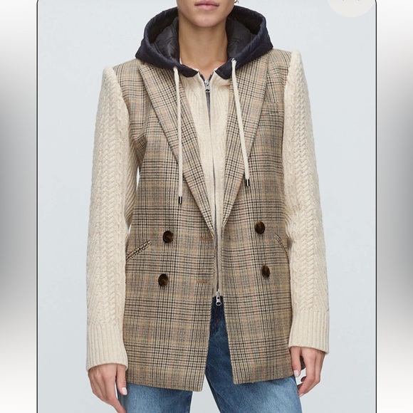 Veronica Beard Orine Quilted Hood Sweater Dickey Cream Navy 00-14 $298 - Picture 2 of 13